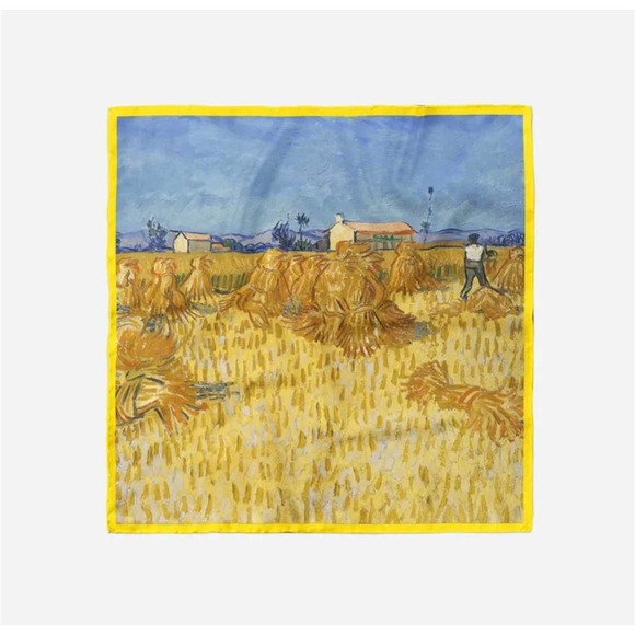 VAN Gogh oil painting series ‘Wheat Field Harvest’ on square silk scarf - Picture 4 of 5